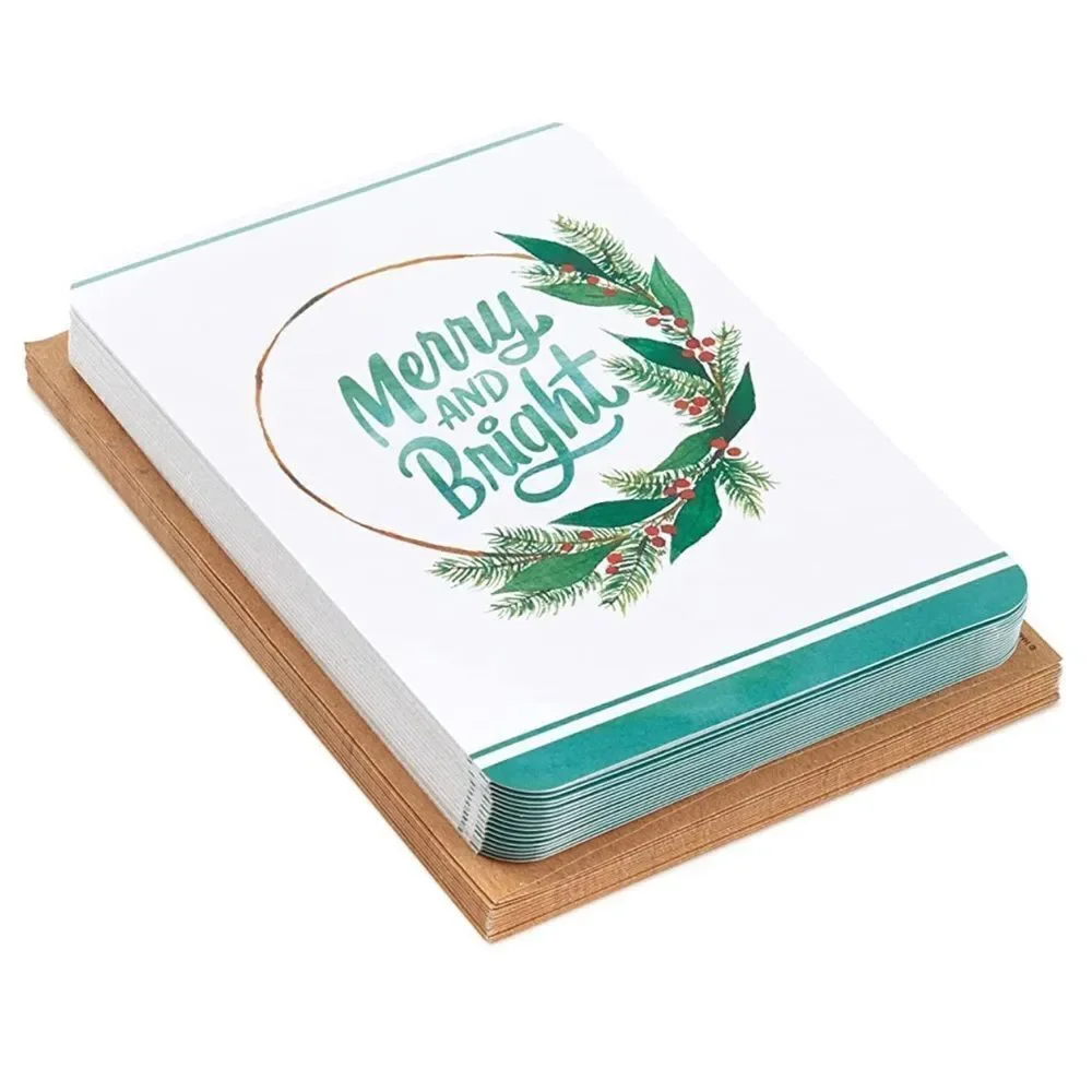 Hallmark Boxed Christmas Cards, Merry and Bright (16 Cards and 17 Envelopes)